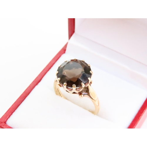 77 - Smokey Quartz Centre Stone Ring Mounted on 9 Carat Yellow Gold Band Ring Size N