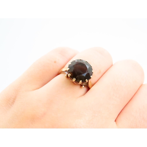 77 - Smokey Quartz Centre Stone Ring Mounted on 9 Carat Yellow Gold Band Ring Size N