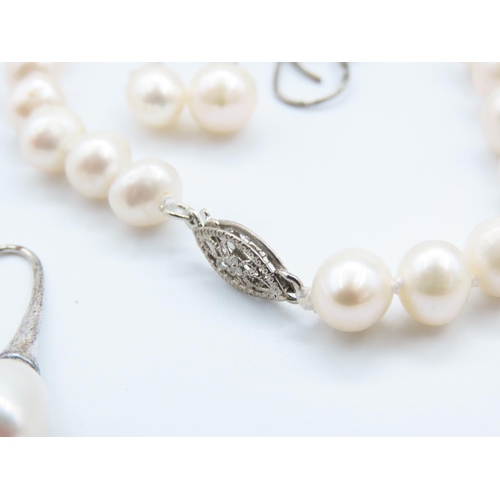 83 - Silver Mounted Ladies Pearl Necklace with Matching Silver Mounted Pearl Bracelet Two Pairs of Pearl ... 