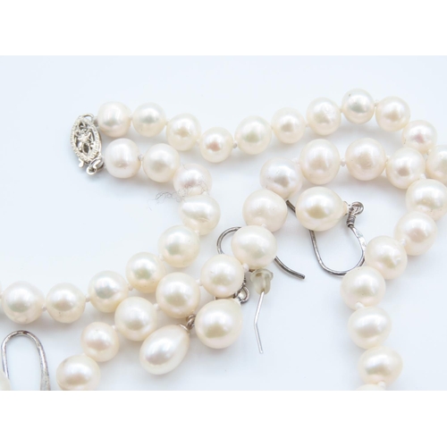 83 - Silver Mounted Ladies Pearl Necklace with Matching Silver Mounted Pearl Bracelet Two Pairs of Pearl ... 