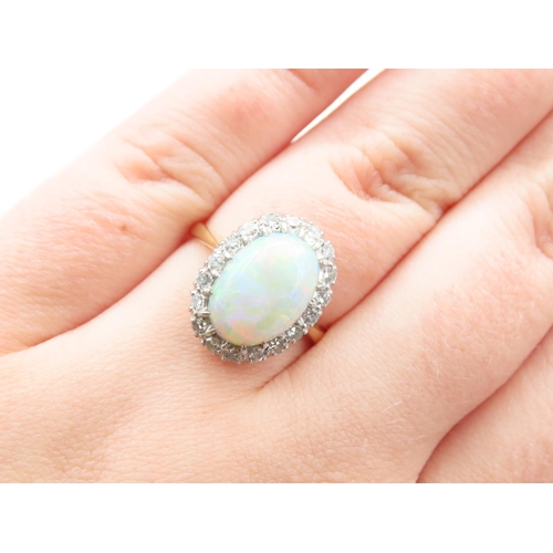 84 - 18 Carat Yellow Gold Opal and Diamond Cluster Ring Opal of Attractive Pin Fire Ring Size O Diamonds ... 