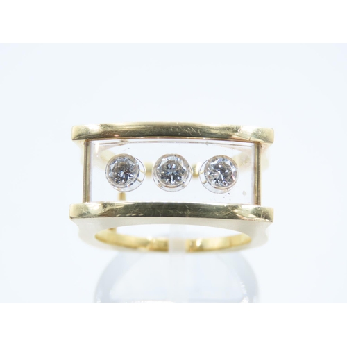 94 - 18 Carat Three Stone Diamond Ring Modernist Form Diamonds of High Colour Ring Size N and a Half