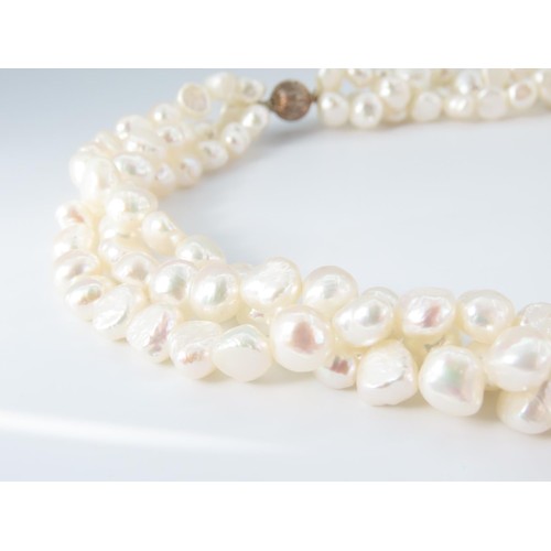 377 - Silver Clasp Mutli-Strand Bracelet of Pearls Attractive Hue