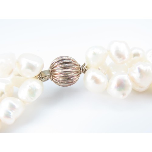 377 - Silver Clasp Mutli-Strand Bracelet of Pearls Attractive Hue