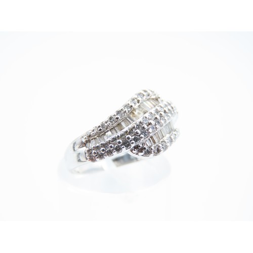 293 - 18 Carat White Gold Diamond Set Ladies Ring Size J Attractively Detailed