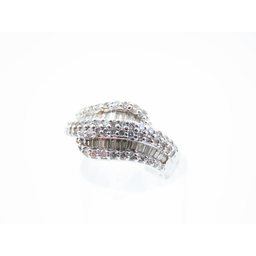 293 - 18 Carat White Gold Diamond Set Ladies Ring Size J Attractively Detailed