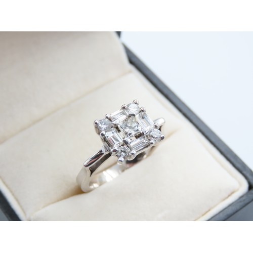 295 - 18 Carat White Gold Diamond Cluster Ring Baguette Cut and Square Cut Diamonds Attractively Detailed ... 