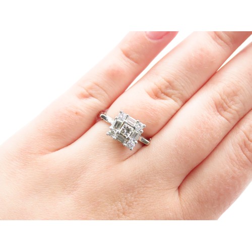 295 - 18 Carat White Gold Diamond Cluster Ring Baguette Cut and Square Cut Diamonds Attractively Detailed ... 