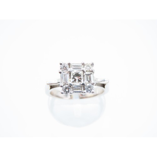 295 - 18 Carat White Gold Diamond Cluster Ring Baguette Cut and Square Cut Diamonds Attractively Detailed ... 