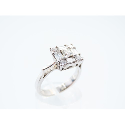 295 - 18 Carat White Gold Diamond Cluster Ring Baguette Cut and Square Cut Diamonds Attractively Detailed ... 