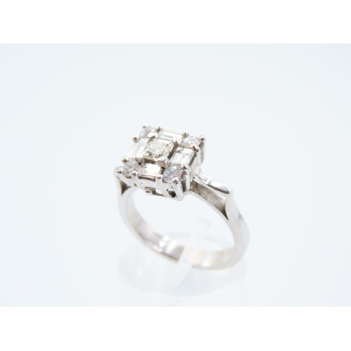 295 - 18 Carat White Gold Diamond Cluster Ring Baguette Cut and Square Cut Diamonds Attractively Detailed ... 