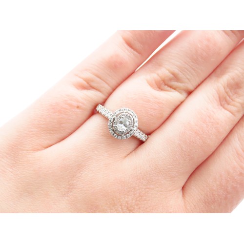 296 - Diamond Solitaire Ring Halo Set Mounted on 18 Carat White Gold Shoulders Further Diamond Set Attract... 