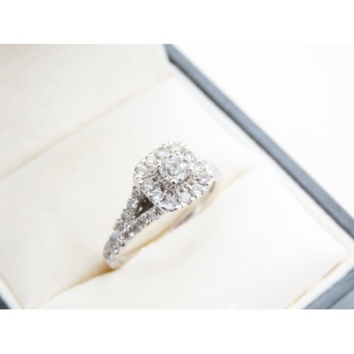 Diamond Solitaire Ring Twin Band Shoulders Further Diamond Decorated Mounted on 18 Carat White Gold Band Size L and a Half