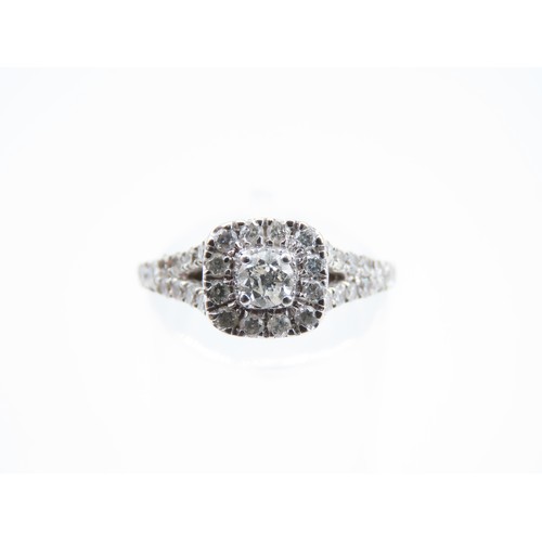 297 - Diamond Solitaire Ring Twin Band Shoulders Further Diamond Decorated Mounted on 18 Carat White Gold ... 