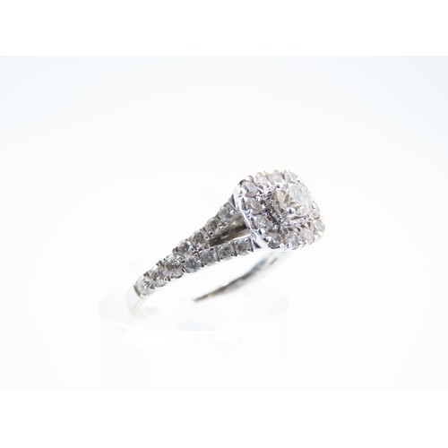 297 - Diamond Solitaire Ring Twin Band Shoulders Further Diamond Decorated Mounted on 18 Carat White Gold ... 