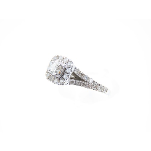 297 - Diamond Solitaire Ring Twin Band Shoulders Further Diamond Decorated Mounted on 18 Carat White Gold ... 