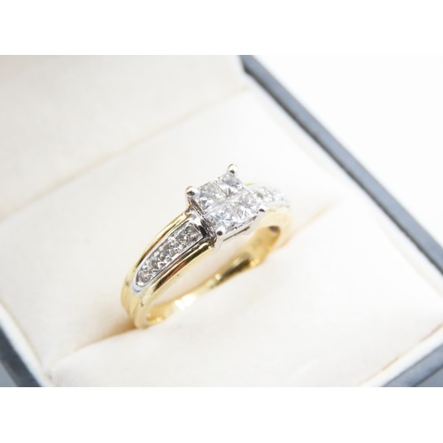 298 - Diamond Set 18 Carat Yellow Gold Ring Four Claw Setting Further Diamond Decoration to Shoulders Ring... 