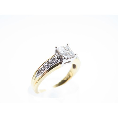 298 - Diamond Set 18 Carat Yellow Gold Ring Four Claw Setting Further Diamond Decoration to Shoulders Ring... 