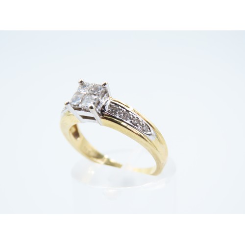 298 - Diamond Set 18 Carat Yellow Gold Ring Four Claw Setting Further Diamond Decoration to Shoulders Ring... 