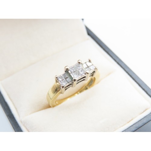 299 - 18 Carat Yellow Gold Diamond Set Ladies Ring Princess Cut Band Size K