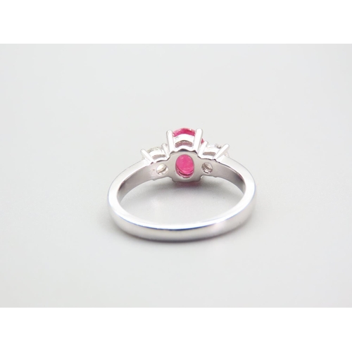 101 - Ruby Centre Stone Ring with Diamonds to Either Shoulder Mounted on 18 Carat White Gold Ring Size N