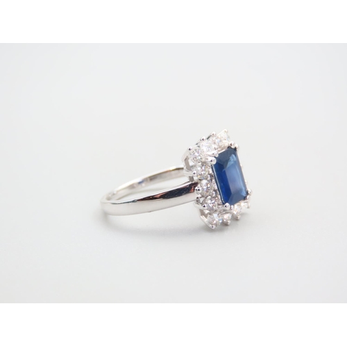 102 - Sapphire and Diamond Ladies Ring Mounted on 18 Carat White Gold Band Emerald Cut Sapphire Ring Size ... 