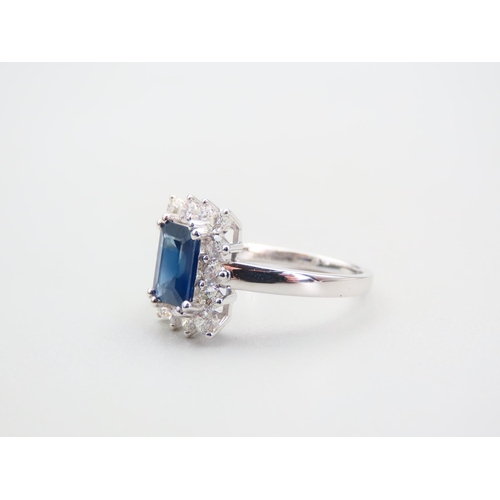 102 - Sapphire and Diamond Ladies Ring Mounted on 18 Carat White Gold Band Emerald Cut Sapphire Ring Size ... 