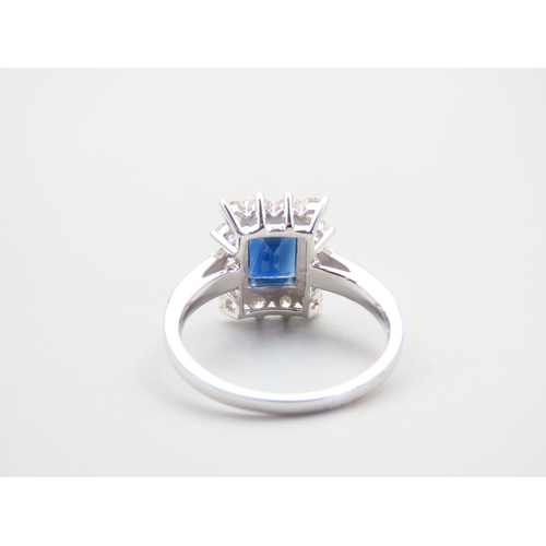 102 - Sapphire and Diamond Ladies Ring Mounted on 18 Carat White Gold Band Emerald Cut Sapphire Ring Size ... 