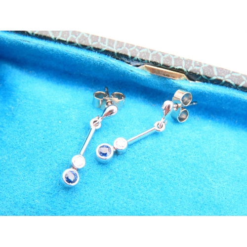 107 - Pair of 18 Carat White Gold Sapphire and Diamond Set Ladies Drop Earrings Each 2cm Drop