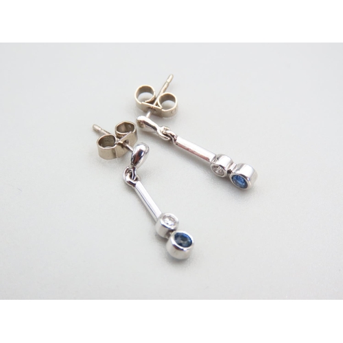 107 - Pair of 18 Carat White Gold Sapphire and Diamond Set Ladies Drop Earrings Each 2cm Drop