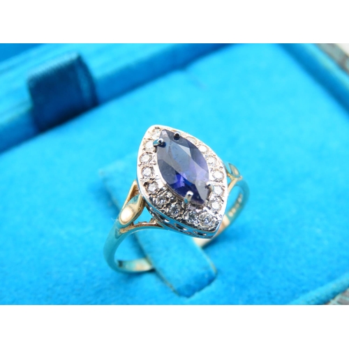 108 - Tanzanite and Diamond Cluster Ring Mounted on 9 Carat Yellow Gold Band Ring Size O and A Half