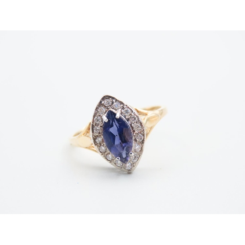 108 - Tanzanite and Diamond Cluster Ring Mounted on 9 Carat Yellow Gold Band Ring Size O and A Half