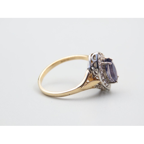 108 - Tanzanite and Diamond Cluster Ring Mounted on 9 Carat Yellow Gold Band Ring Size O and A Half