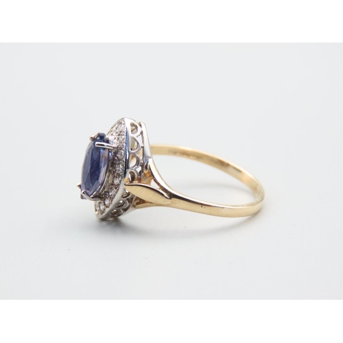 108 - Tanzanite and Diamond Cluster Ring Mounted on 9 Carat Yellow Gold Band Ring Size O and A Half