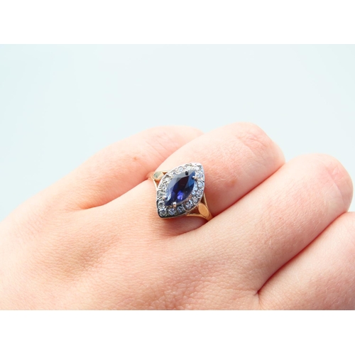 108 - Tanzanite and Diamond Cluster Ring Mounted on 9 Carat Yellow Gold Band Ring Size O and A Half