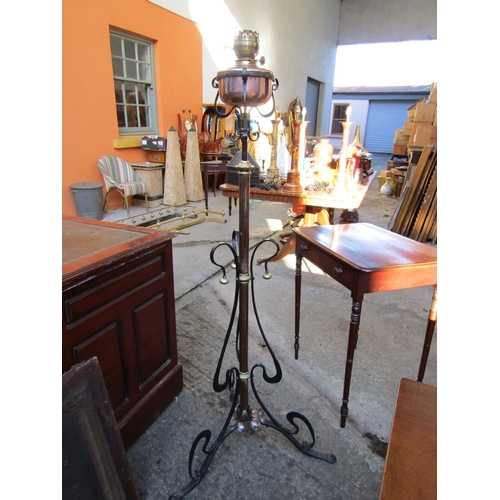 Victorian Wrought Iron Standard Oil Lamp with Copper Well Approximately 5ft 6 Inches High