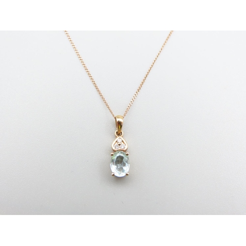 110 - Aquamarine Diamond Set 9 Carat Yellow Gold Pendant Set on Further 9 Carat Yellow Gold Chain 56cm Lon... 