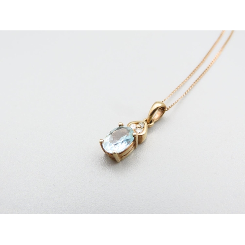 110 - Aquamarine Diamond Set 9 Carat Yellow Gold Pendant Set on Further 9 Carat Yellow Gold Chain 56cm Lon... 