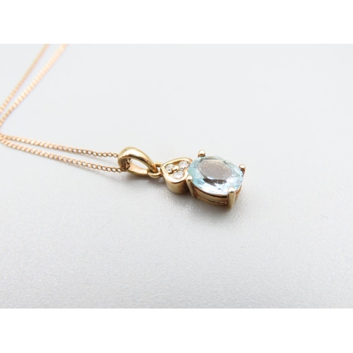 110 - Aquamarine Diamond Set 9 Carat Yellow Gold Pendant Set on Further 9 Carat Yellow Gold Chain 56cm Lon... 