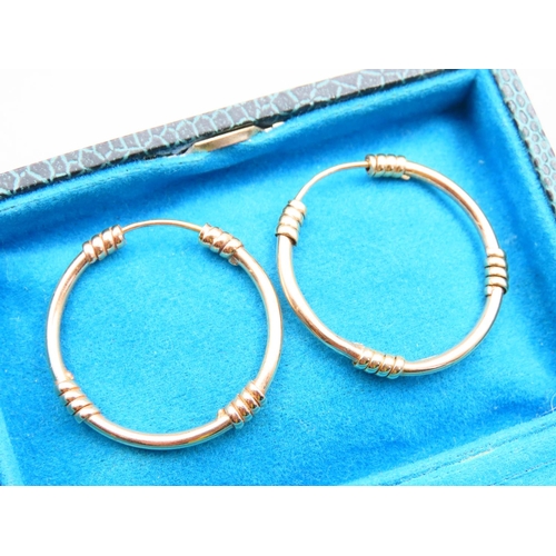 113 - Pair of 9 Carat Yellow Gold Ladies Hoop Earrings with Incised Detailing Each 3cm Diameter