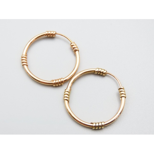 113 - Pair of 9 Carat Yellow Gold Ladies Hoop Earrings with Incised Detailing Each 3cm Diameter