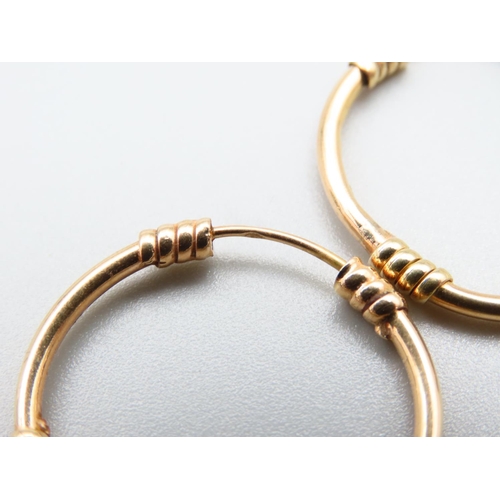 113 - Pair of 9 Carat Yellow Gold Ladies Hoop Earrings with Incised Detailing Each 3cm Diameter