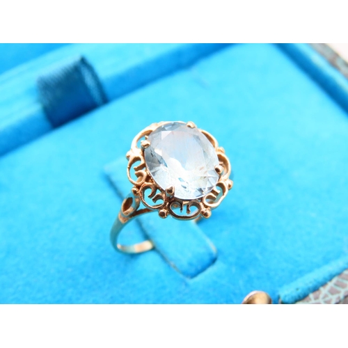 114 - Aquamarine Centre Stone Ladies Ring Mounted on 9 Carat Yellow Gold Band Ring Size M and A Half