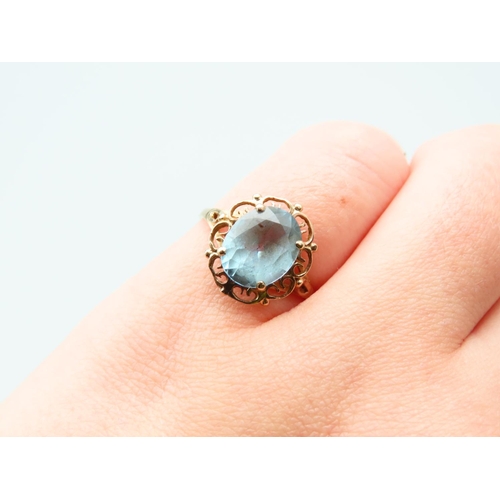 114 - Aquamarine Centre Stone Ladies Ring Mounted on 9 Carat Yellow Gold Band Ring Size M and A Half