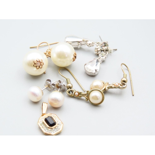 115 - Four Pairs of Ladies Earrings Three Pairs Pearl Set and One Cluster Necklace Pendant