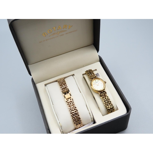 117 - Rotary Ladies Watch with Matching Bracelet Articulated Form Presentation Box and Papers Present Rare... 