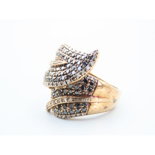 122 - Diamond Cluster Ring of Modernist Design Mounted on 9 Carat Yellow Gold Band Ring Size U