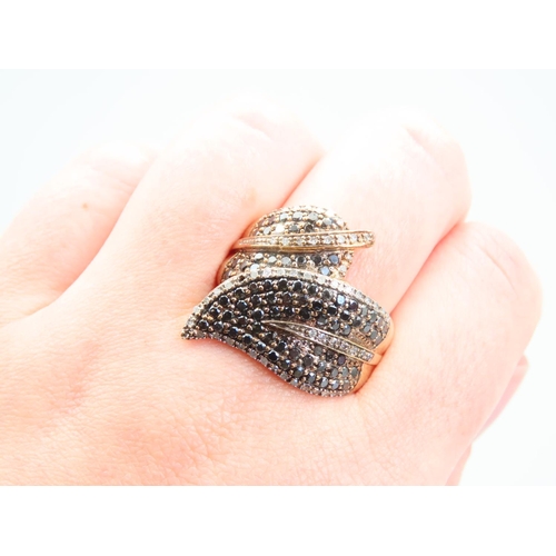 122 - Diamond Cluster Ring of Modernist Design Mounted on 9 Carat Yellow Gold Band Ring Size U