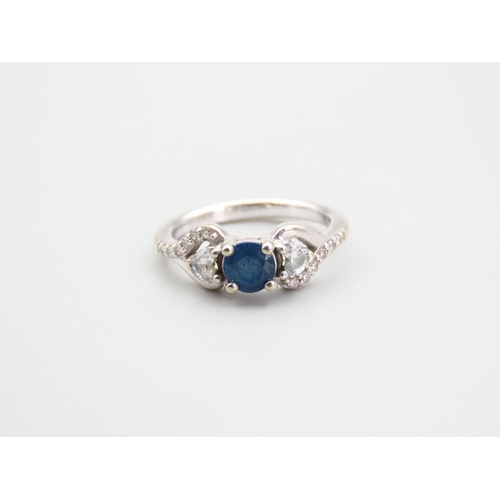 123 - Glamira Designer Ring Sapphire and Diamonds Mounted on 14 Carat White Gold Band Ring Size K With Ori... 