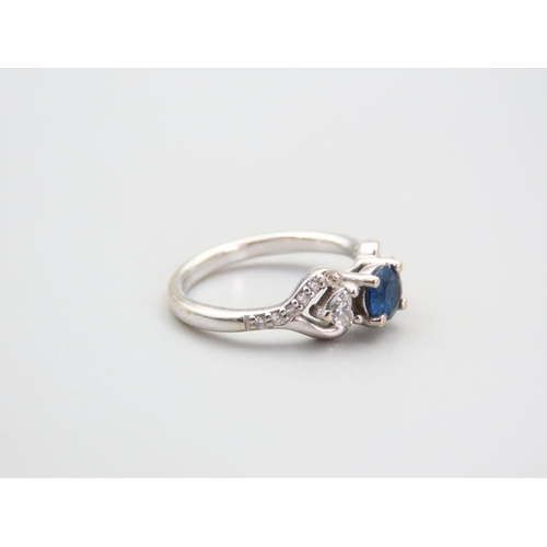 123 - Glamira Designer Ring Sapphire and Diamonds Mounted on 14 Carat White Gold Band Ring Size K With Ori... 